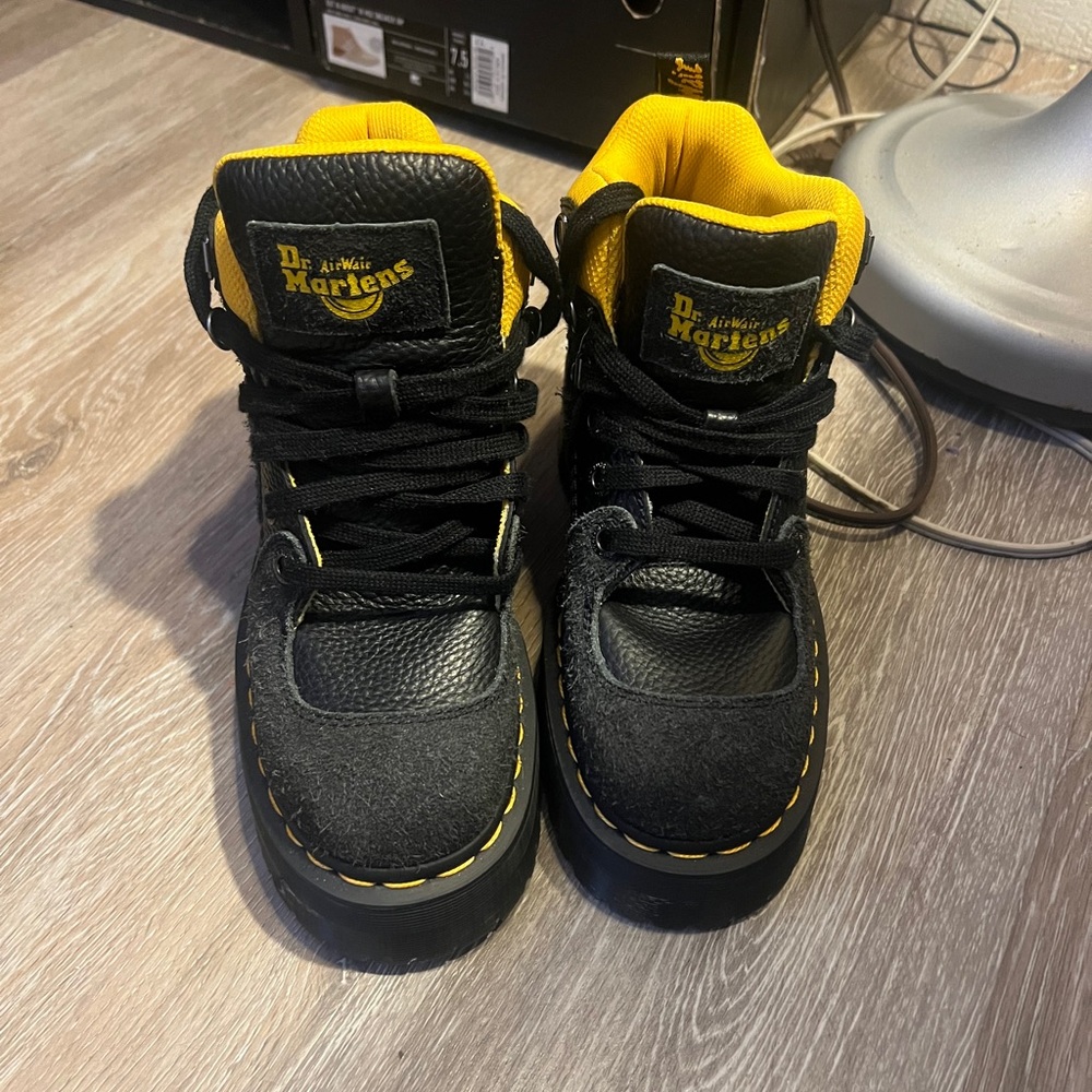 Dr. Martens Kids Black and Yellow Lace-Up Boots